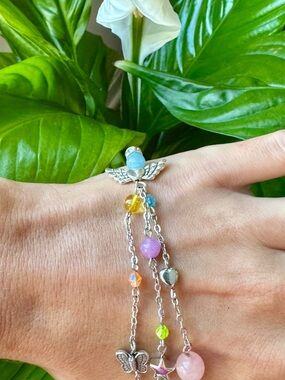 Handmade MULTI GEMSTONE Silver 3 Strand Guardian Angel Bracelet